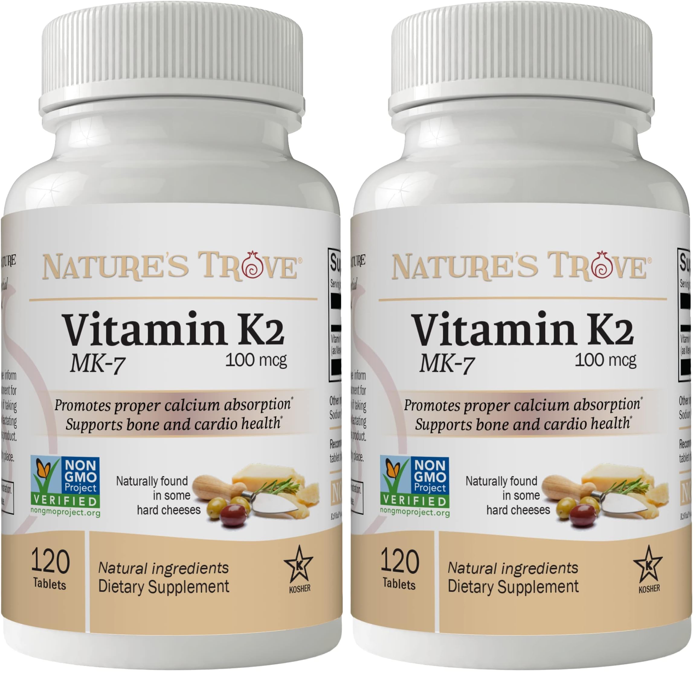 Nature's Trove Vitamin K2 MK7 Supplement, 100mcg, 120 Count, Vegan (Pack of 2) 120 Count (Pack of 2)