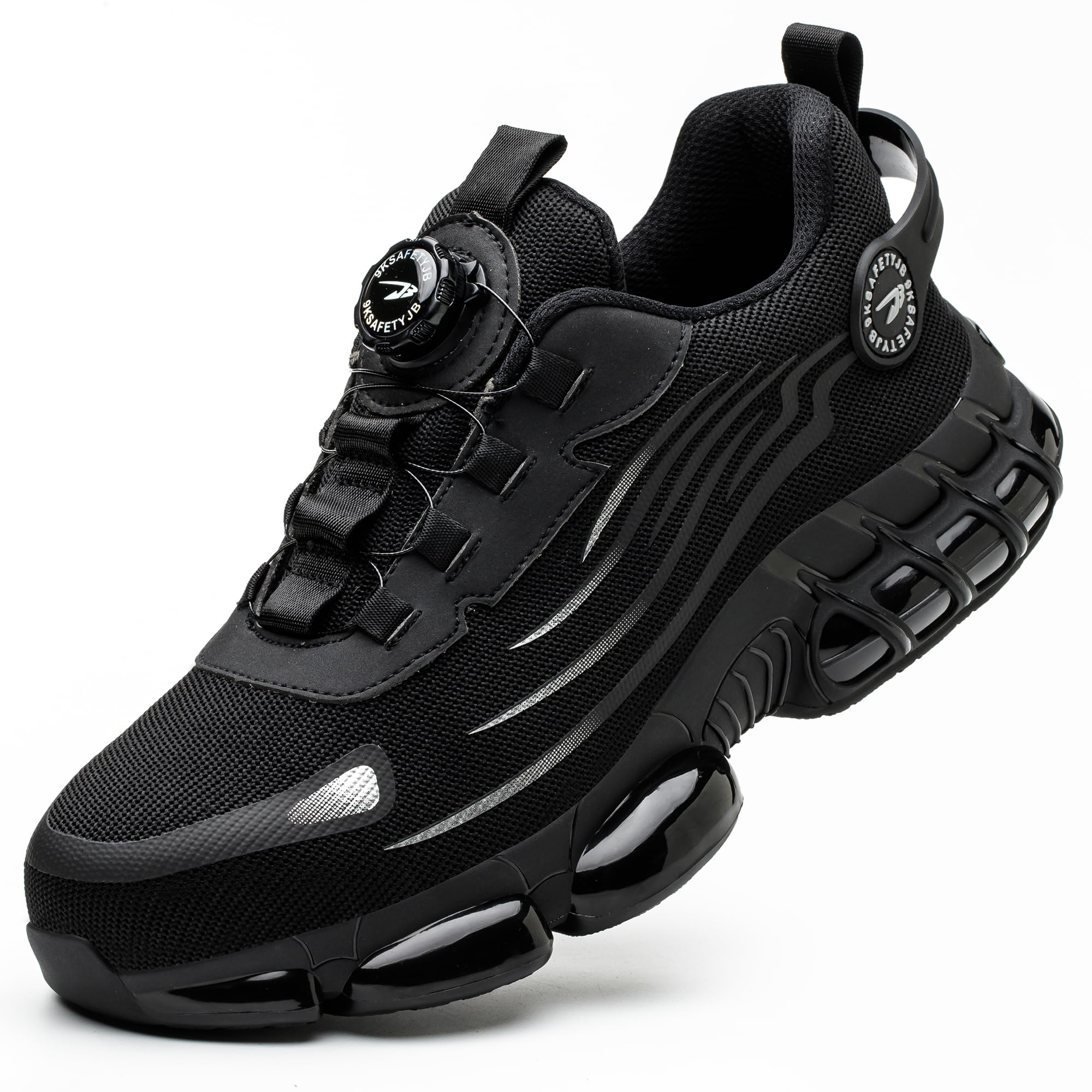 Zapatillas de seguridad para hombre y mujer, puntera de acero, transpirable, con cojín de aire | Zapatos de seguridad ligeros a prueba de pinchazos con puntera de acero, cordones de hebilla giratoria