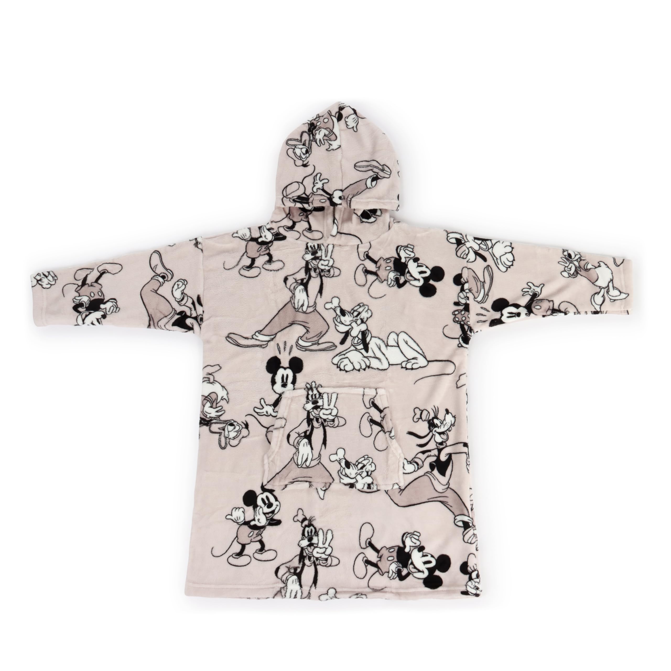 Jay Franco Children's Disney Mickey and Friends Wearable Throw Blanket – Oversized Plush Hooded Blanket with Pocket, Soft Cosy Fleece Throw, Gift for Lounging, Official Licensed Property, Grey, 61x81