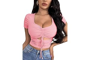 Women's Summer Y2K V Neck Short Sleeve Crop Top
