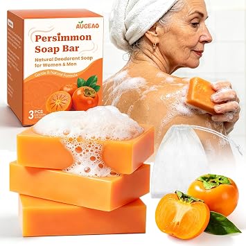 3 Pcs Persimmon Soap Bar for Old People Smell - Persimmon Extract - Mild Formula Soap for Men & Women, for Body Odor Control Body Wash Soap