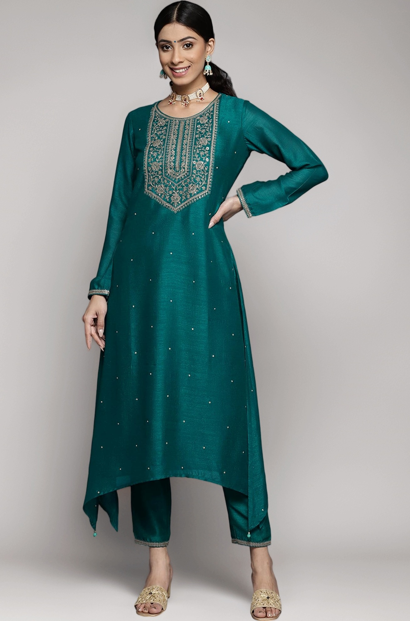 Libas Womens Yoke Design Silk A-Line Kurta for Women