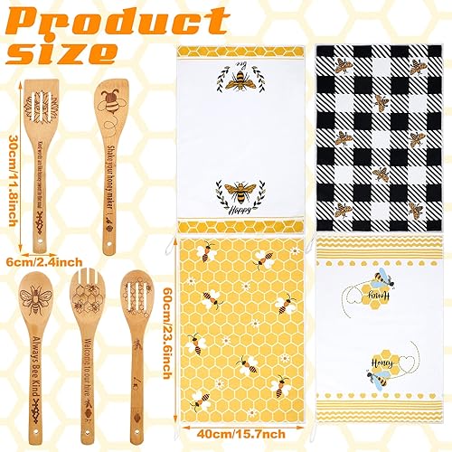 Miniatura 3 de Bencailor 9 toallas de mano de cocina de abeja de miel de panal de abeja, paños de cocina de poliéster absorbentes con bonitas cucharas de madera