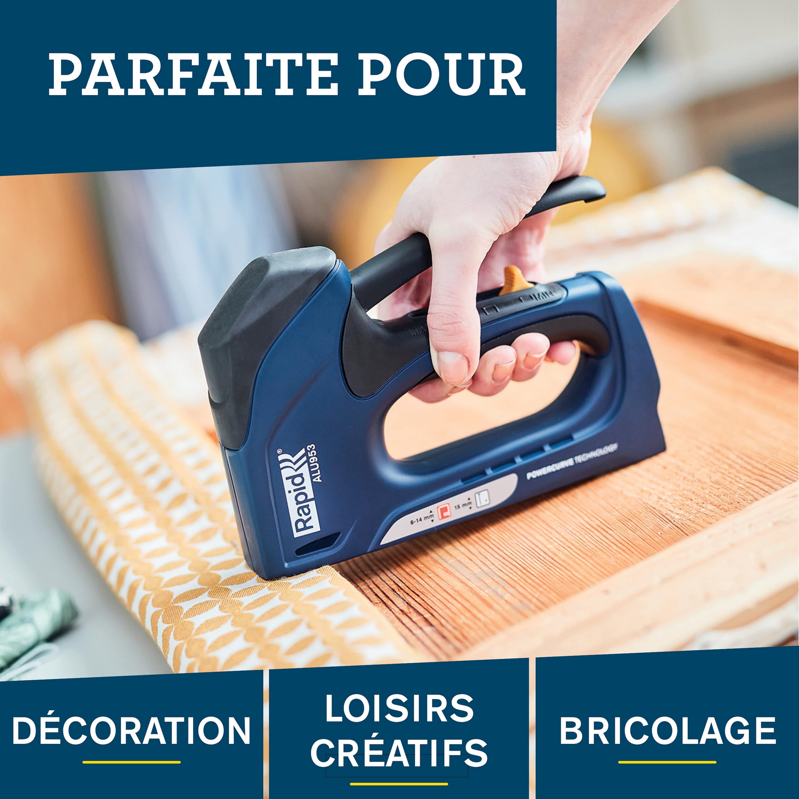 Rapid - Agrafeuse ALU953 pour Agrafes N°53 (6-14mm) et Pointes N°8 (15mm), Agrafeuse Manuelle avec 3 Puissances au Choix, Technologie Powercurve et Gâchette Facile à Actionner - (5001678)