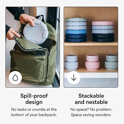 Miniatura 5 de STOJO Juego de 3 cuencos plegables  Salvia translúcida, 36 onzas  Tazón de silicona reutilizable para alimentos fríos y calientes  Perfecto para