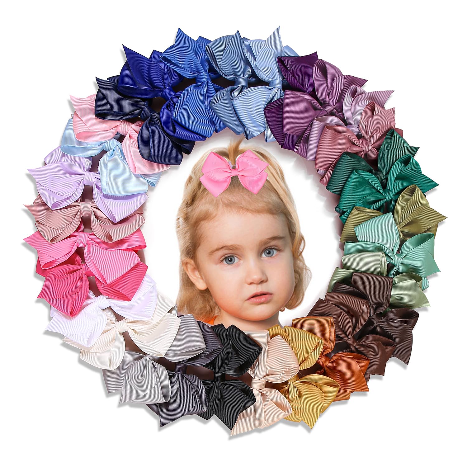 XIMA 30Pcs Grosgrain Ribbon Hair Bows for Girls,Solid Color Alligator Hair Clips,Cute Hair Accessories Set for Toddlers Kids Baby Girls,Hair Barrettes for Daily Wear,School,Party, Birthday Gift