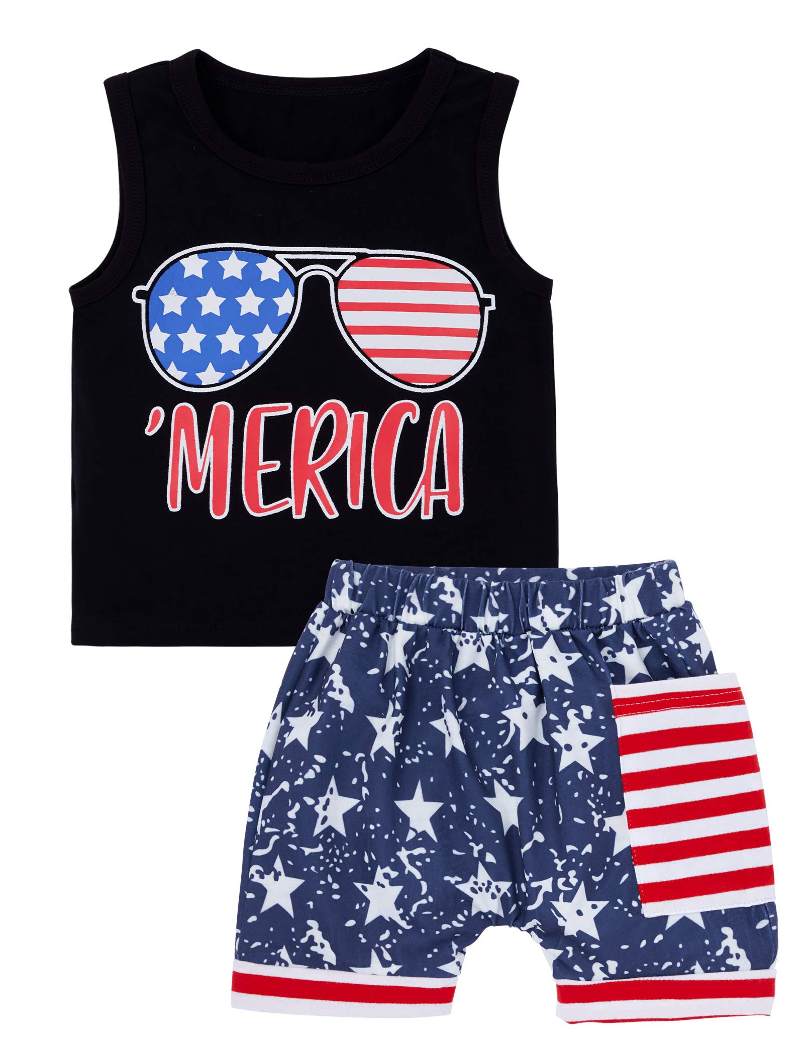 Von kilizo 4th Of July Toddler Boy Outfit Toddler Boy 4th Of July Outfit Tank Top Flag Shorts Sets Toddler 4th Of July Outfit