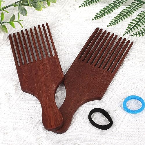 Miniatura 2 de Peine de madera natural para barba para hombres, peine de elevación de pelo, peine desenredante de cabello, antiestático, peine de dientes largos