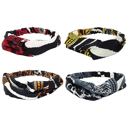 FROG SAC - 4 diademas anudadas para niñas tejido africano para mujer tejido elástico con nudo superior accesorio para el pelo envoltura de pelo