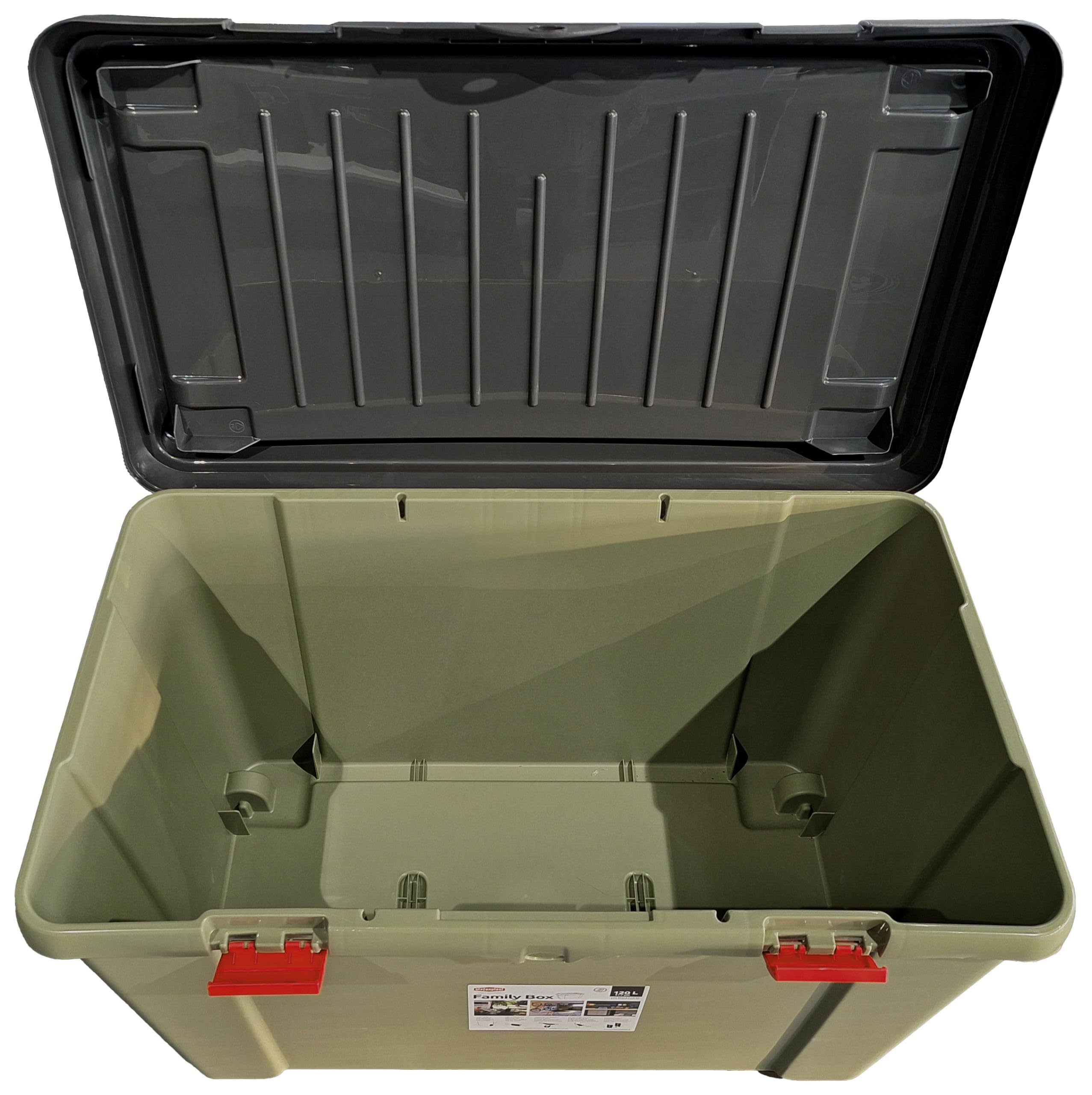 Stefanplast Scatola portaoggetti, Cassetta portaoggetti, Campingbox, olive/graphite, 79x47x51cm, Plastica, con 4 ruote, incl. Coperchio