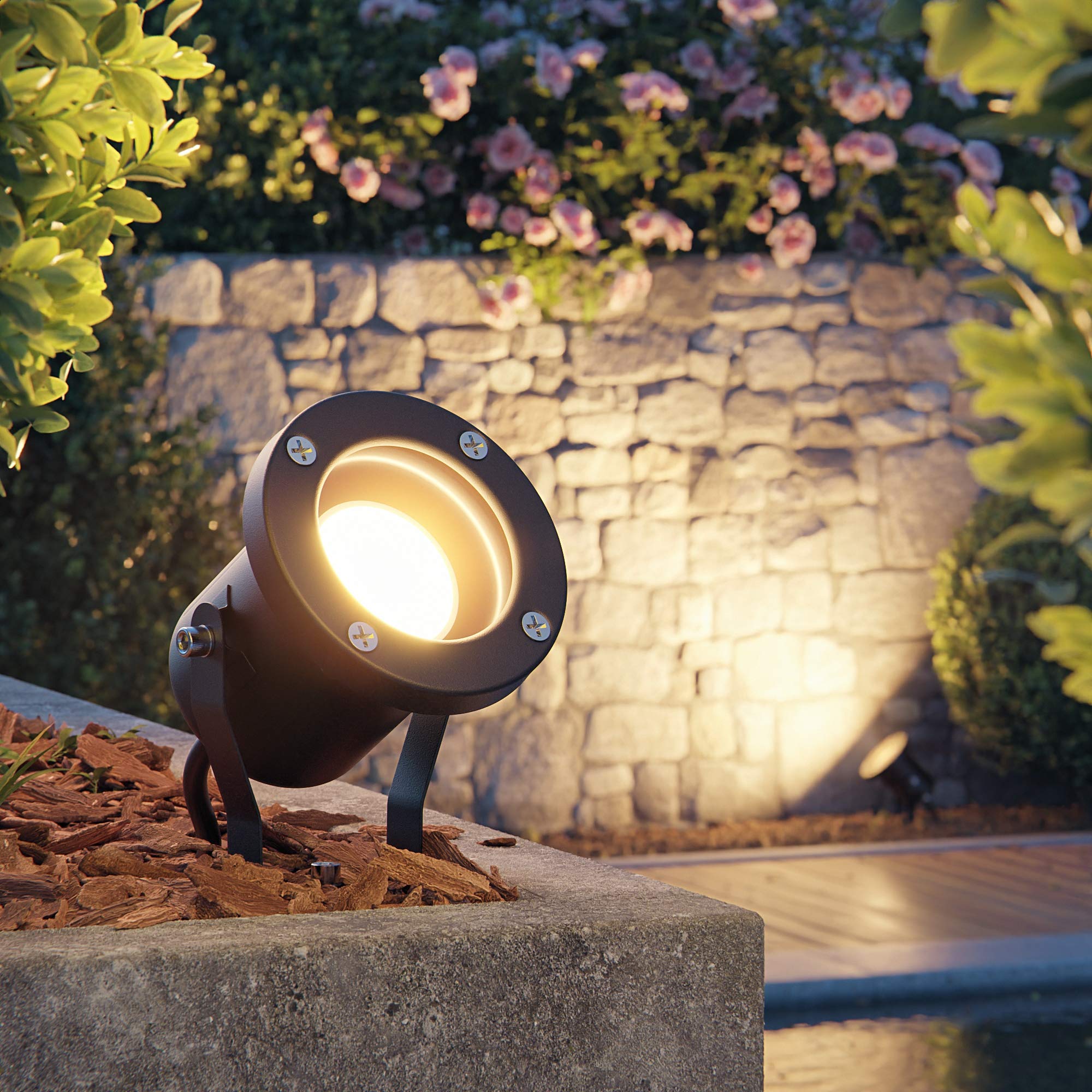 ledscom.de 4x Gartenstrahler MIBU für außen, IP55, Stecker, schwarz, 1x GU10 max. 15W