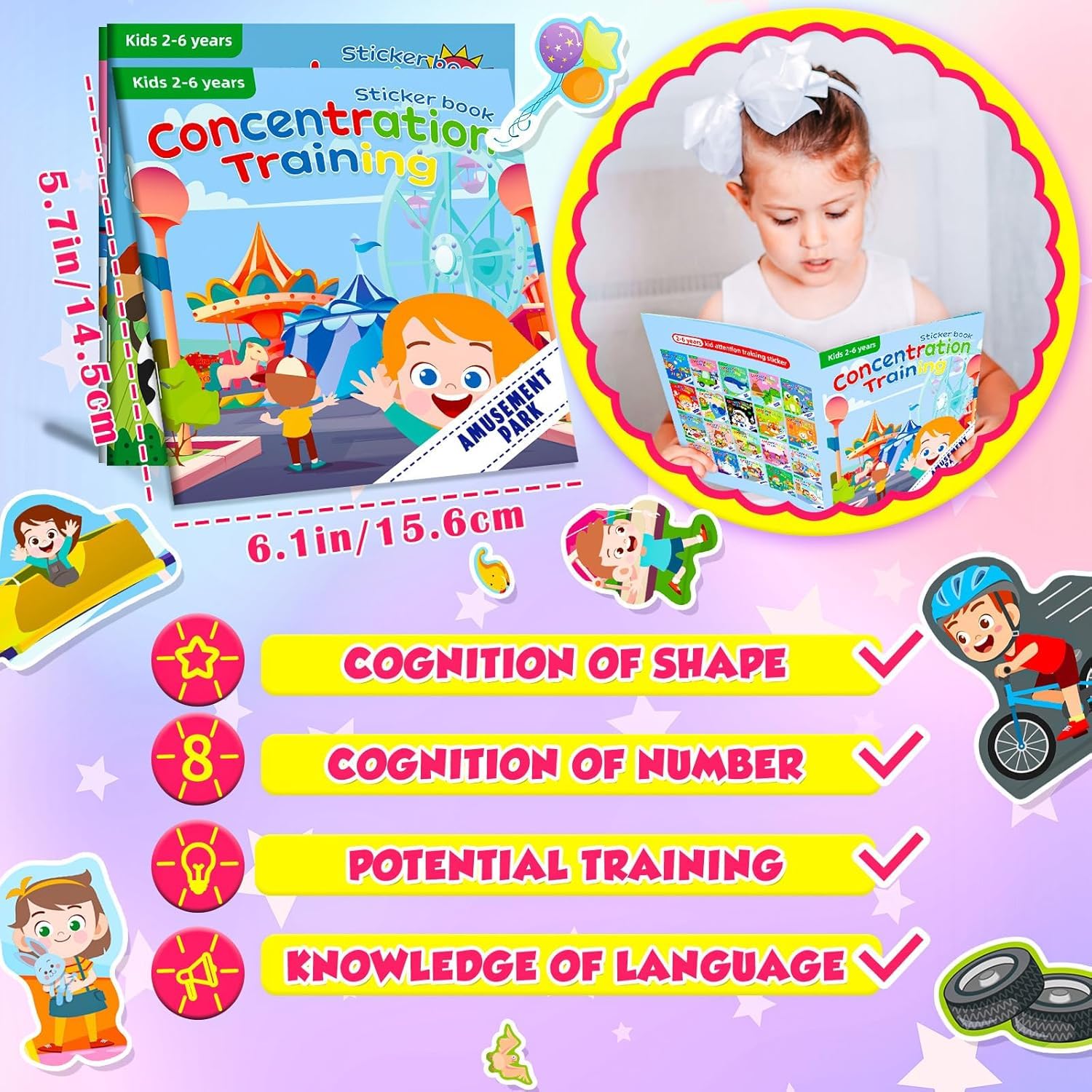Libri di Adesivi Riutilizzabili,Piccoli Libri con Adesivi, Sticker Libri Giocattoli per bambini di età compresa tra 3+ anni, giocattoli educativi per l'apprendimento, regali di compleanno (animale