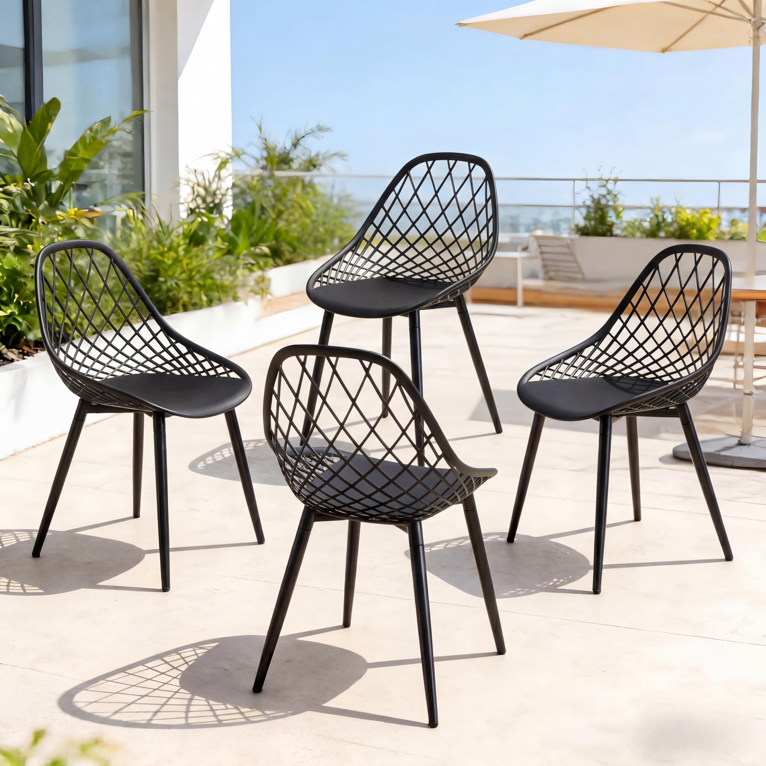 Chaises de Jardin pour Terrasse et Balcon : Lot de 4 Sièges Modernes Grillagés