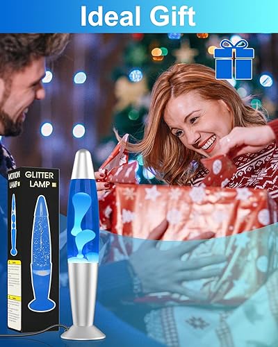 Miniatura 6 de Eadaiylon Lámpara de movimiento LED azul para adultos y niños, lámparas líquidas para aliviar el estrés con flujos de cera blanca, luz nocturna para