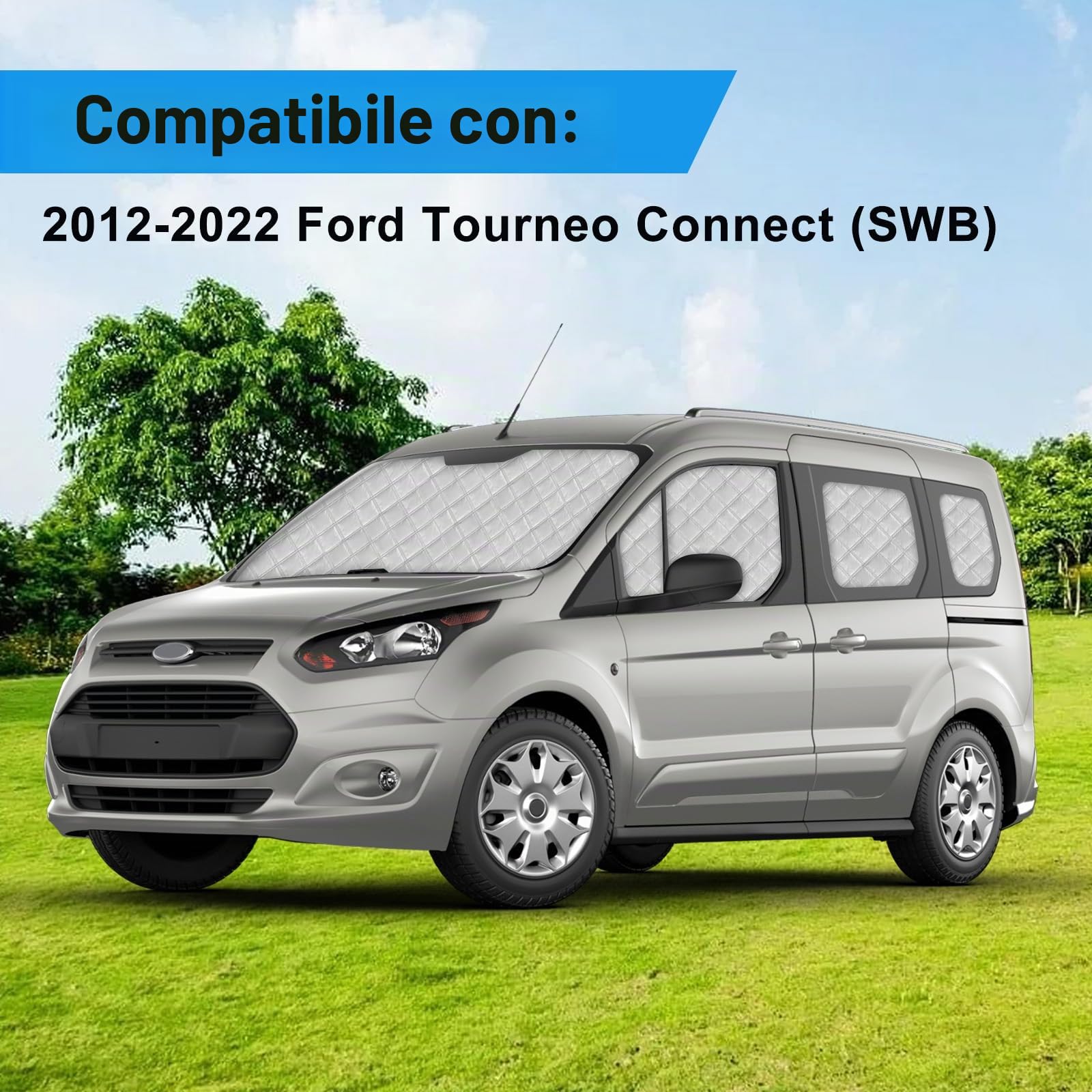 Parabrezza Auto Compatibile con Ford Tourneo Connect (SWB) 2013-2022, 8 Pezzi Tappetino Termico Cabina, Parasole Interna Auto Impermeabile e Pieghevole