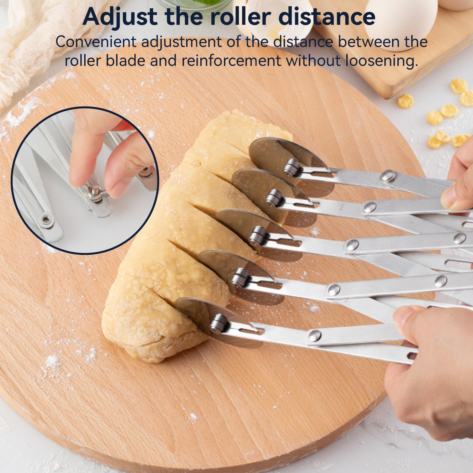 Cortador de masa de acero inoxidable plegable, cortador de pizza y pasta, rodillo cortador
