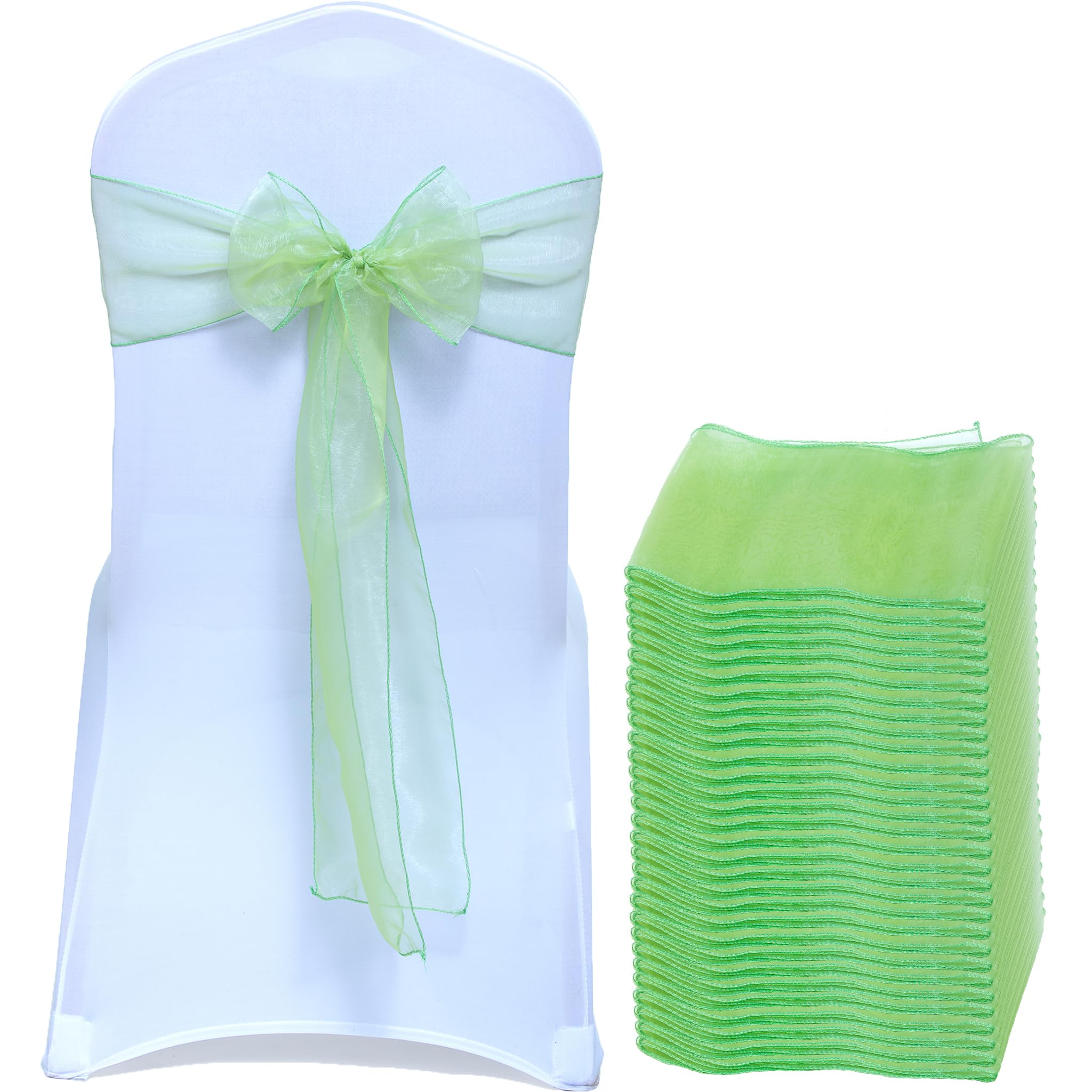 EDecor Pack of 200 Organza Chair Sashes for Wedding & Party Decorations – Reusable Sheer Chair Bows Tie Back for Banquet Chairs, Bridal Shower, Birthday, Reception Event Styling Décor - Apple Green — image 1