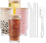 Verrerie vintage Verres à boire 6, 12oz Gobelet en verre de hobnail, ensemble de verre vintage embossé clair pour bière, whisky, cocktail, soda, boissons, don