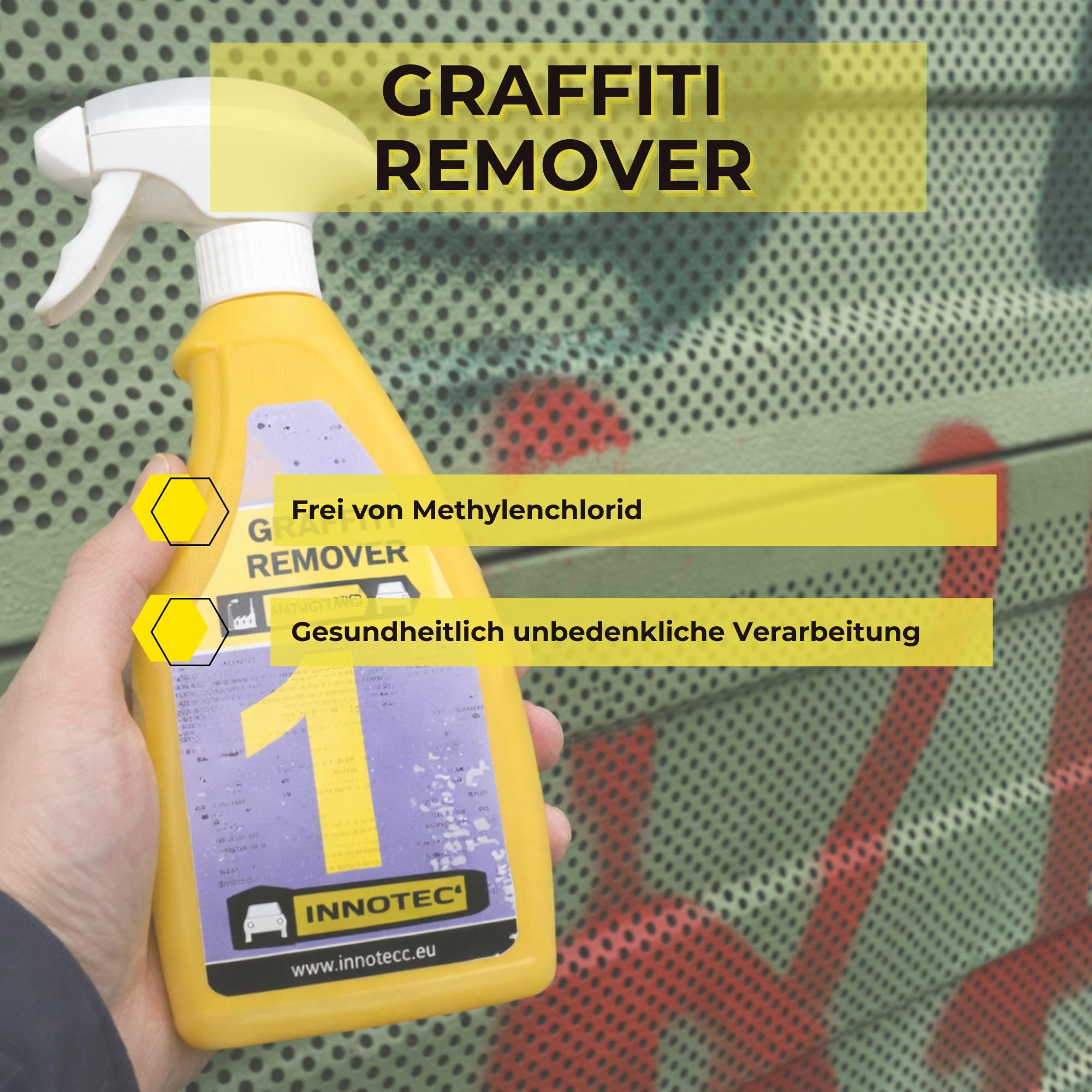 2 Stück INNOTEC Graffiti Remover 500 ml – kraftvoller Graffiti-Entferner für Farbe & Spraylack – löst schnell Farbschichten auf Beton, Metall, Holz und Putz – ideal für Fassaden, Mauern & Außenflächen