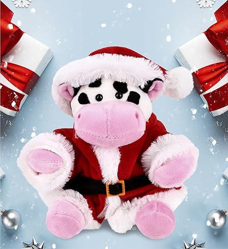 Miniatura 4 de DolliBu Juguete de peluche de vaca de Papá Noel, súper suave, disfraz de animal salvaje con traje de Papá Noel rojo, lindo regalo de vida silvestre,