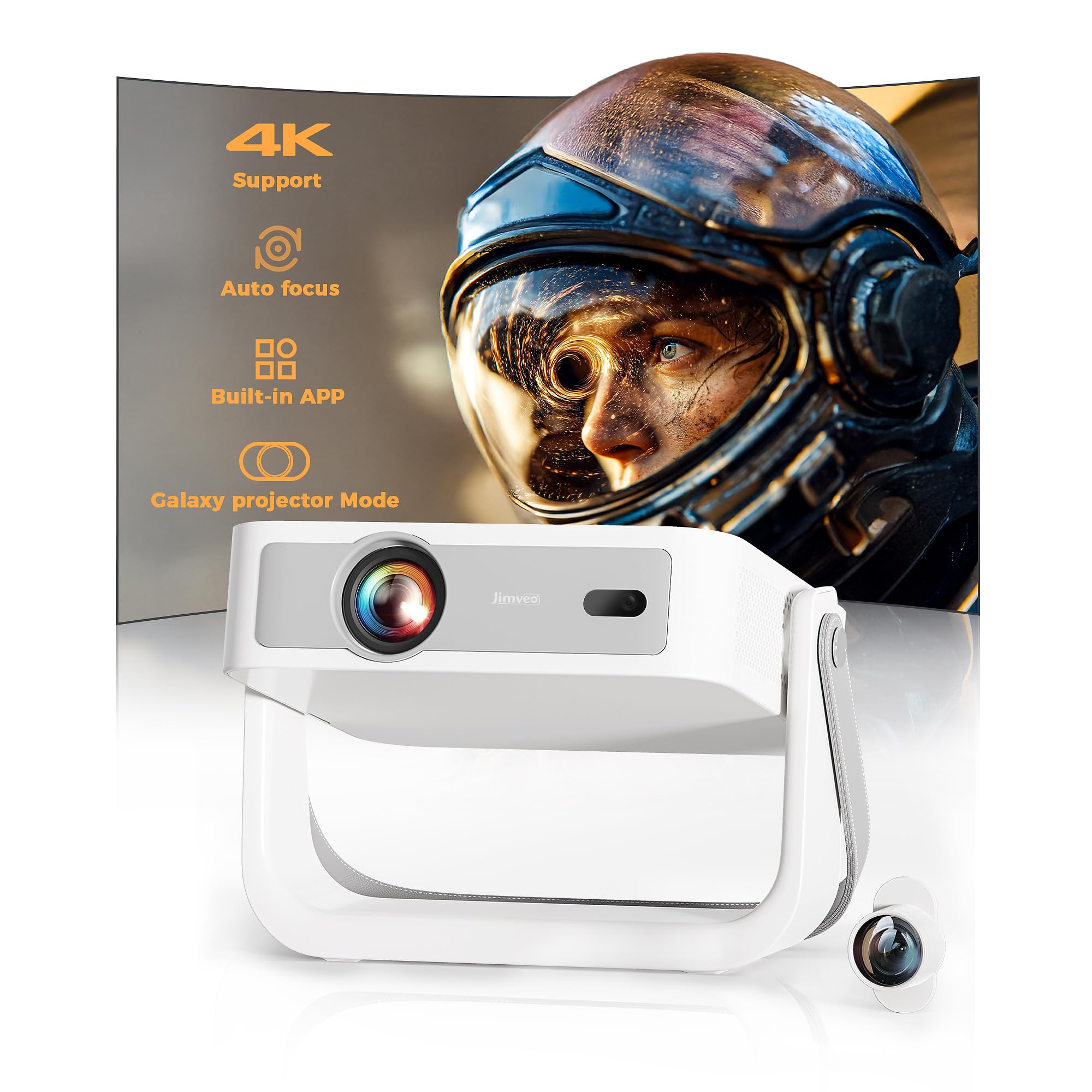 Jimveo Portable-Projector-with WiFi and Bluetooth Magnetic Creative Filter | Official-Apps Auto Focus 180° Stand High Bright 4K Support J62Pro Smart Movie Proyector Compatible with Netflix/PrimeVideo
