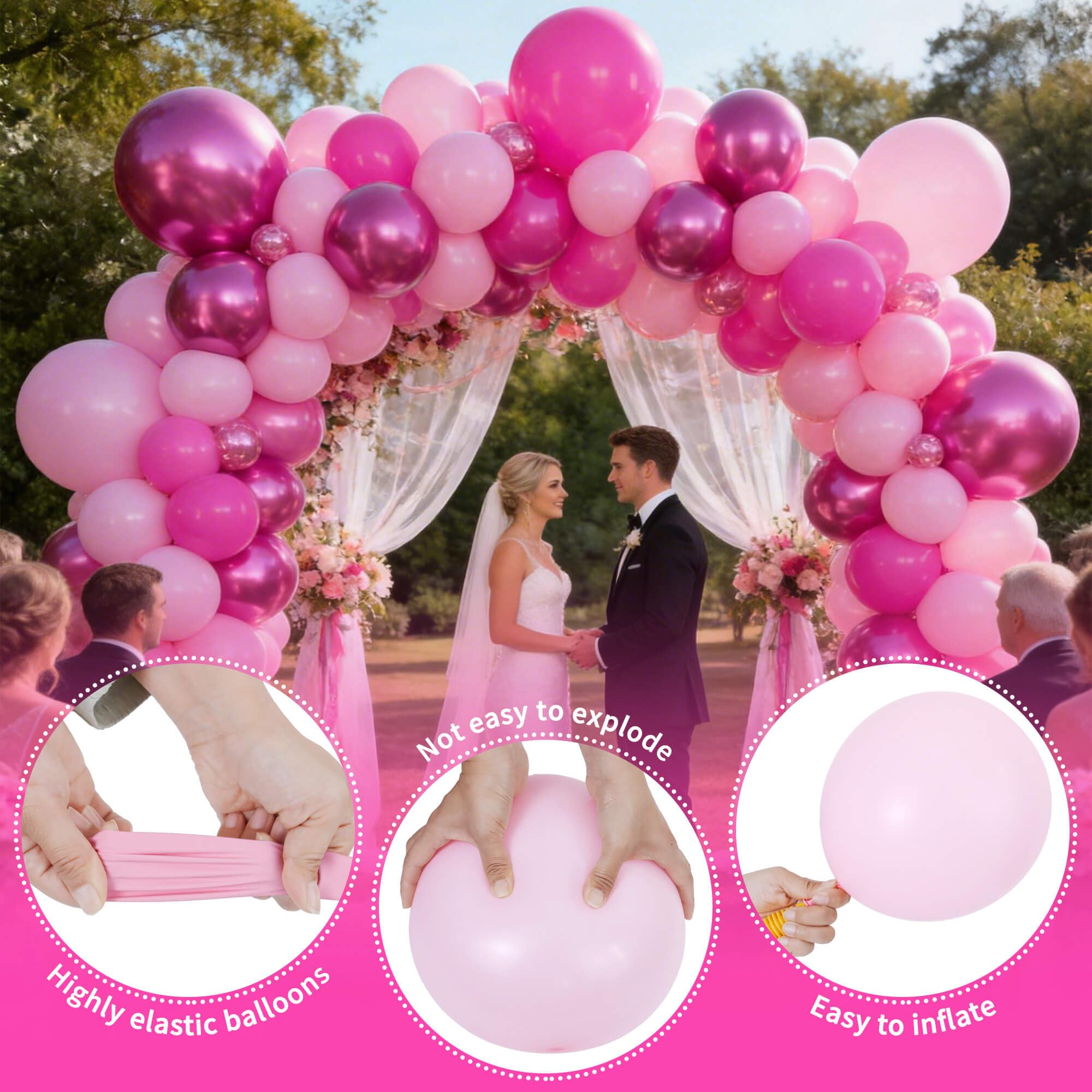 Różowe balony metaliczne, 60 szt. 30 cm różowy balon lateksowy i ciemnomagenta balony na urodziny, baby shower, dekoracje imprezowe księżniczki