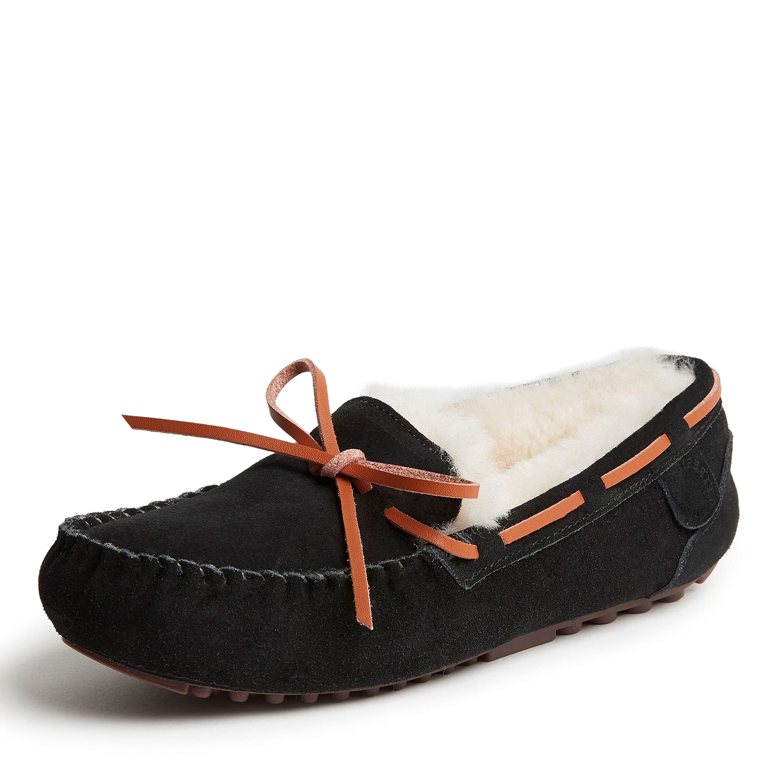 Dearfoams Women's Fireside Victoria Genuine Shearling Indoor/Outdoor Moccasin With Tie Slippers