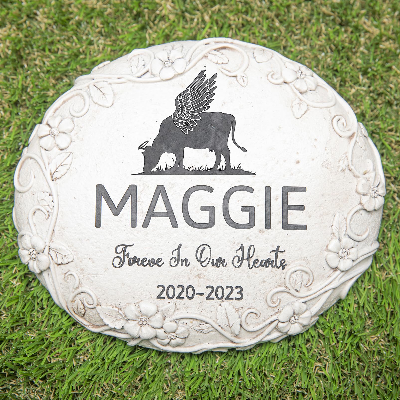 HENTOL Personalized Cow Memorial Stone, Pet Grave Marker Cow, Cow Headstone, Cow Tombstone, Cow Gravestone, Cow Memorial Gifts