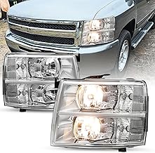 SOCKIR Fits for 07-13 Chevy Silverado Headlight Assembly 2007-2013 Silverado 1500 2500HD 3500HD & 2014 Old Body Style Chrome Housing with Clear Reflector
