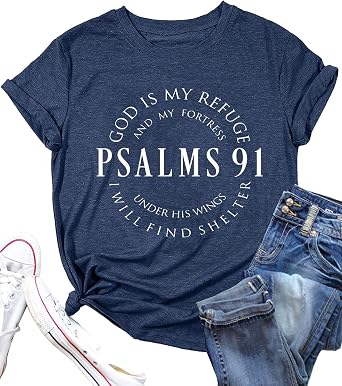 Psalms 91 Jesus Love T-Shirt Women Funny Letter Print Religious Christian Shirt Short Sleeve Casual Blessed Tees Tops