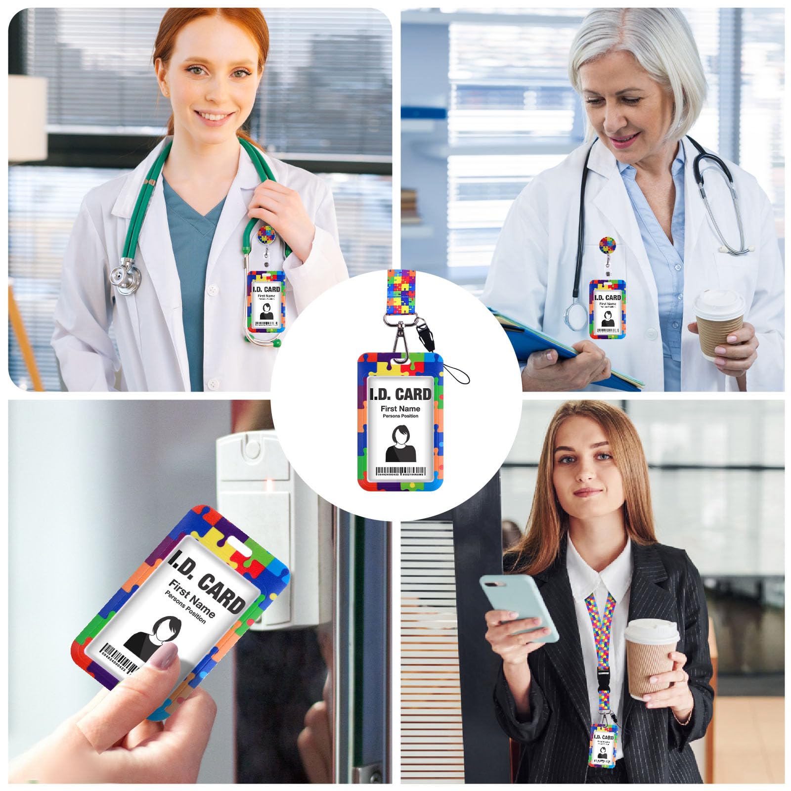 Amaxiu Porta tarjetas de identificación retráctil para concienciación sobre el autismo, carrete de insignia y protector de tarjetas de crédito resistente
