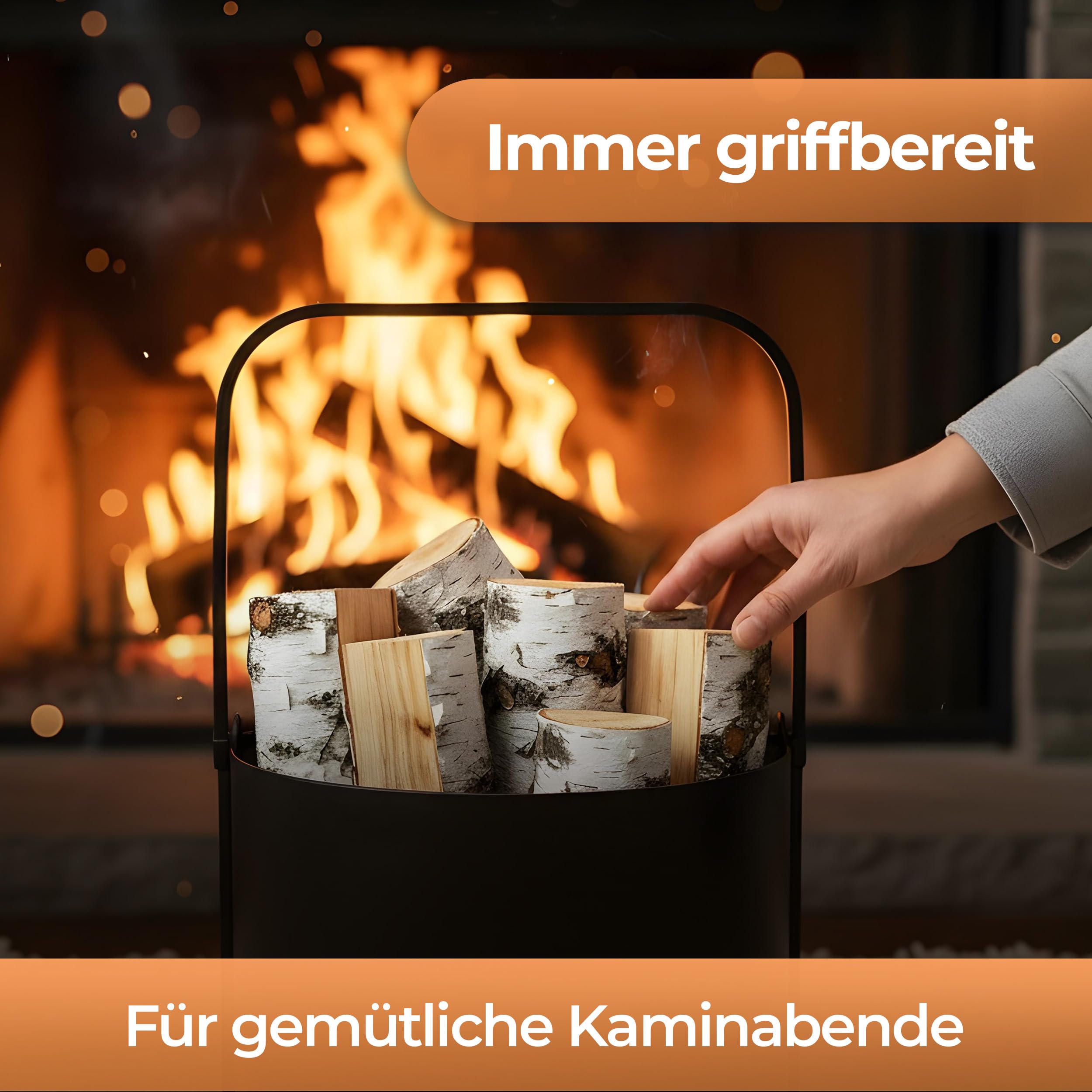 Kapaga - Holzkörbe, Kaminholzkorb aus Metall ⌀ 40 cm, Holzlager innen, Geschweißt - Sofort einsatzbereit, Pulverbeschichtet, Stabiler Holzständer, Feuerholzkorb, Faltbarer Korb mit Griff