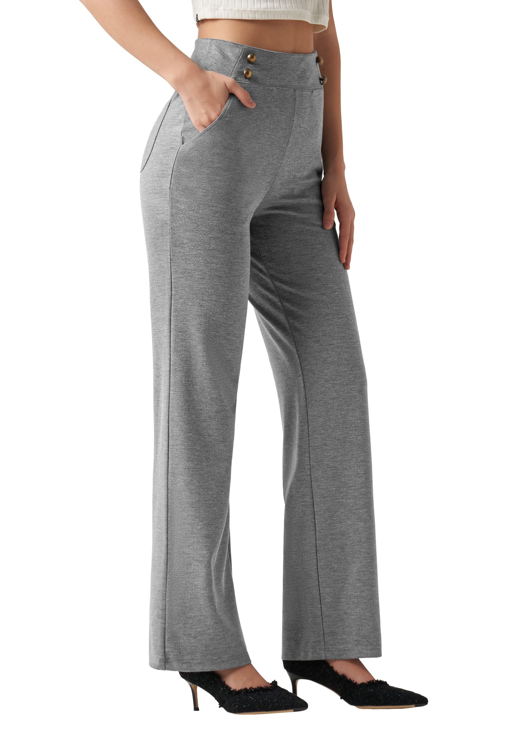 Willit Womens Wide Leg Dress Pants High Waisted Stretch Work Pants Office Business Casual Slacks Pockets Short Charcoal