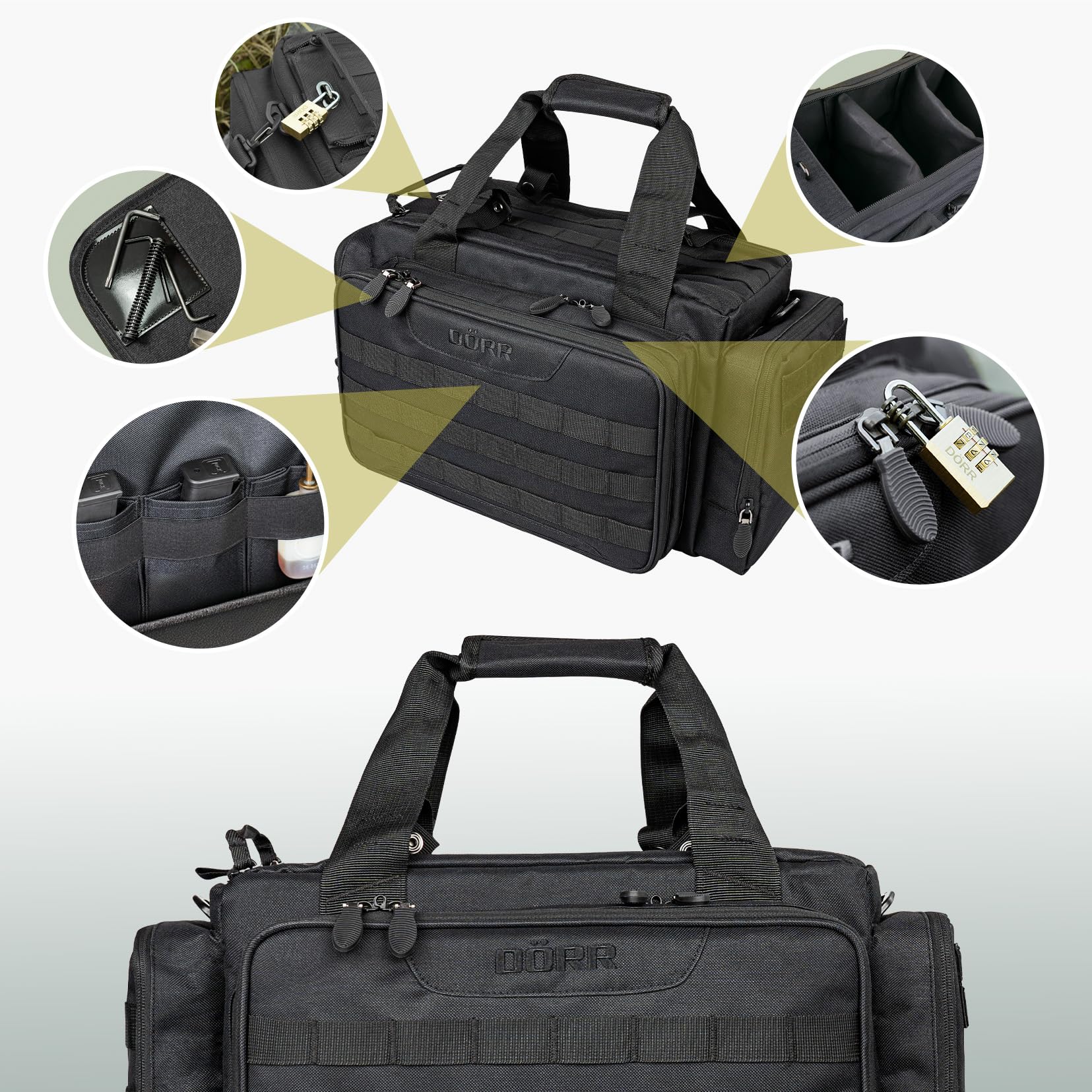 DÖRR Waffentasche ProTac, Taktische Einsatztasche für Schießsport, Airsoft, Jagd & Outdoor, Angeln, Kurzwaffentasche für Munition, Magazine & Zubehör, abschließbare Pistolentasche, Robustes Polyester
