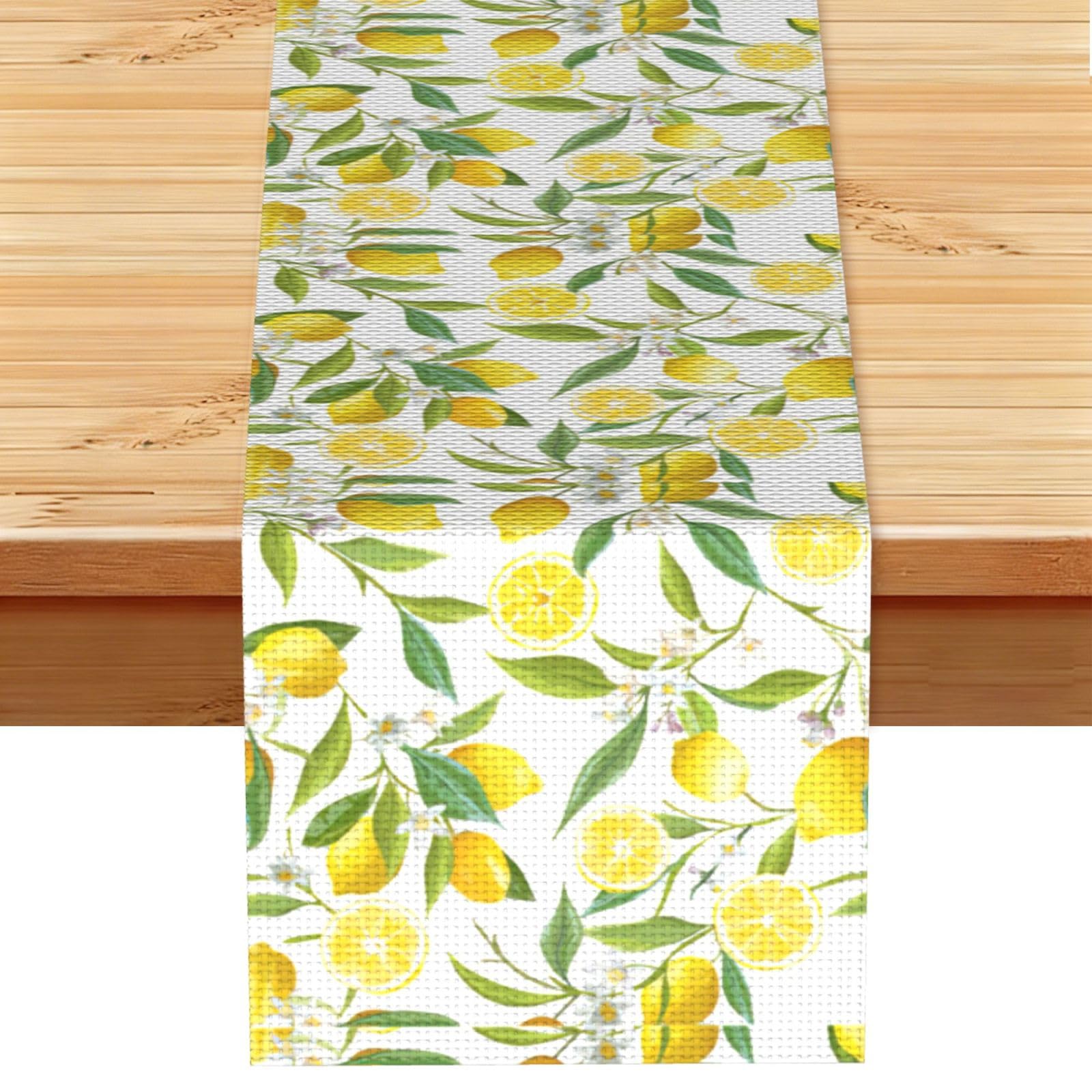 Fresh Tropical Lemons Vintage Style Table Runner 13x72in, Soft Printed Centerpieces for Tables, Kitchen, Countertops & Dining Area Home Decor