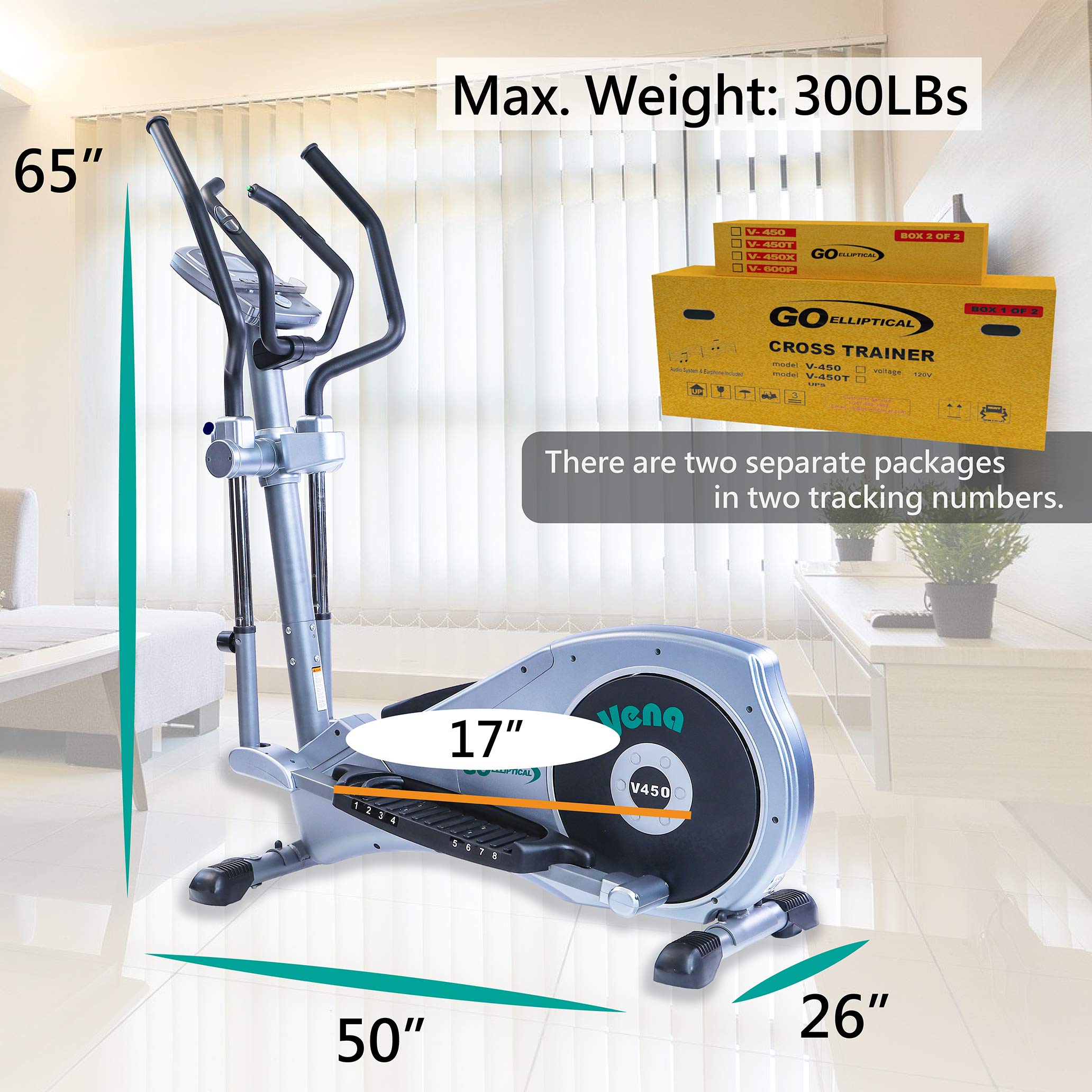 V-450 Standard Stride 17 Programmable Elliptical Exercise Cross Trainer wAdjustable Arms & Pedals HRC Control Program for Cardio Fitness Strength Conditioning Workout product thumbnail 3