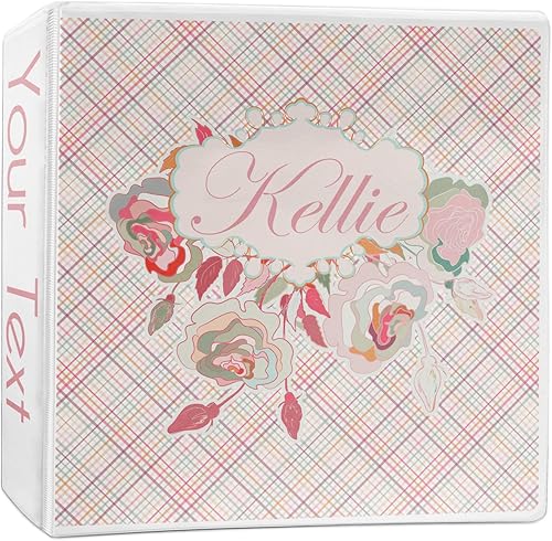 Carpeta personalizada de 3 anillas moderna a cuadros y flores, 2 pulgadas