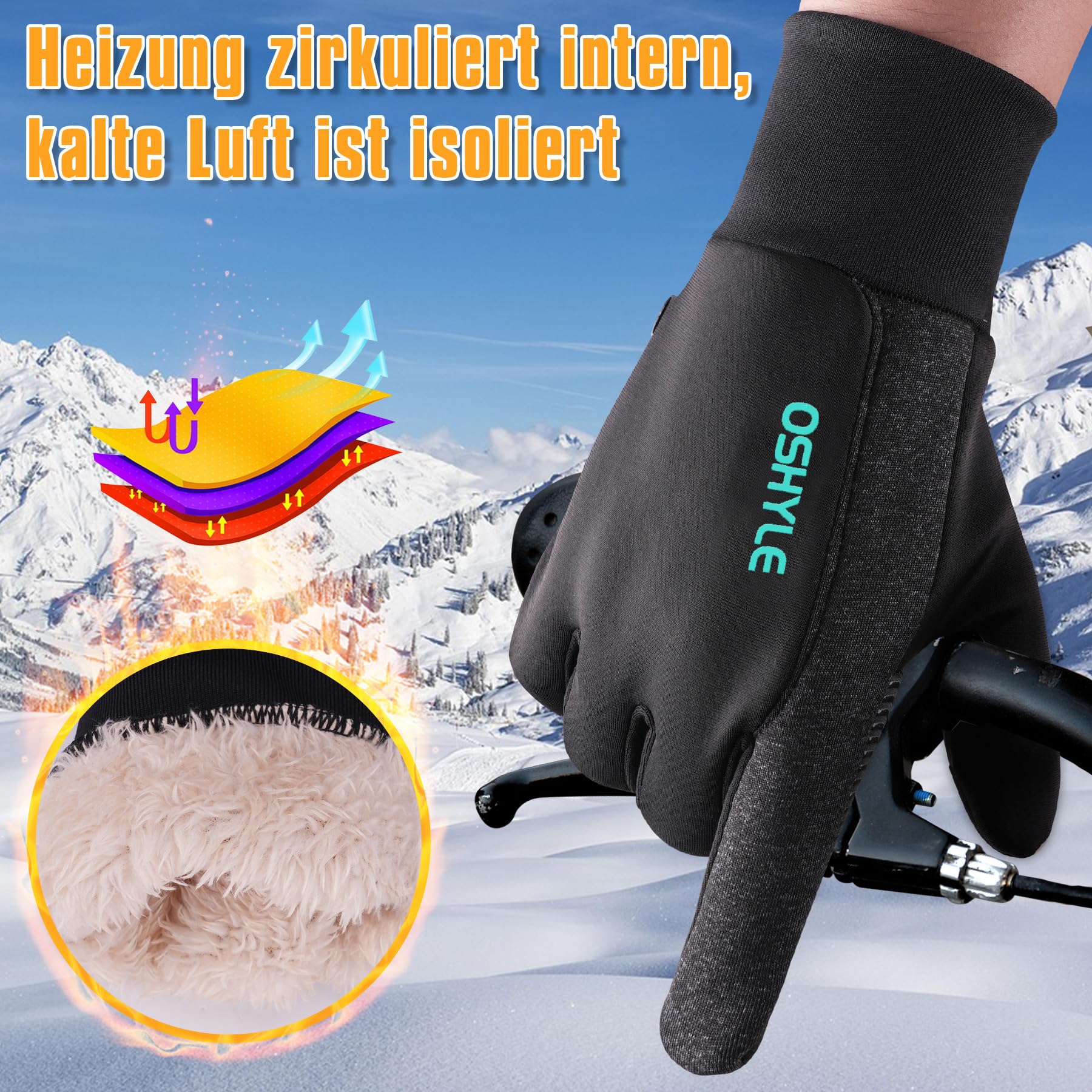OSHYLE Guanti Invernali, Guanti da Corsa Antiscivolo in Gel di Silicone Touchscreen Antivento, Guanti da Ciclismo con Fodera Termica Morbida e Calda per Uomini e Donne