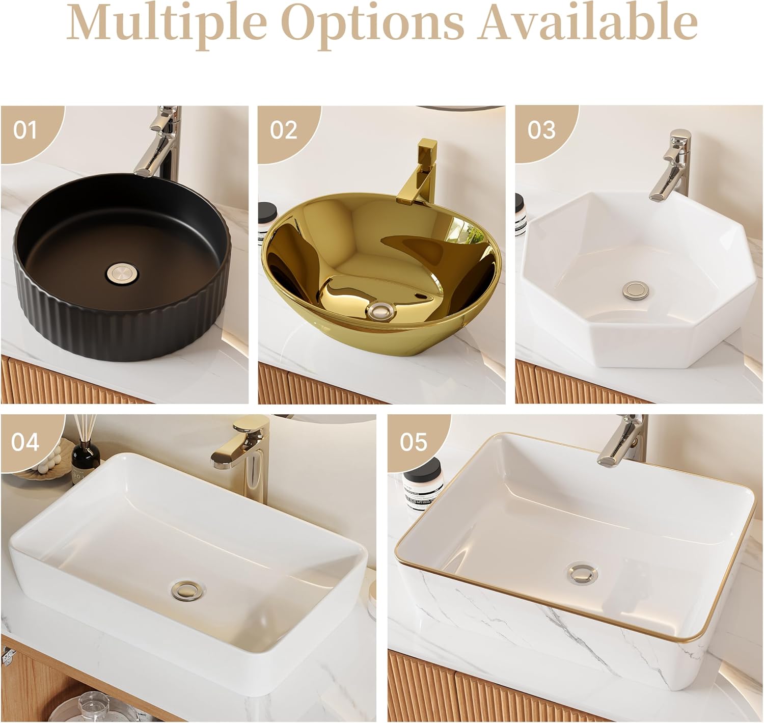 36" Floating Bathroom Vanity with Sink Combo, Mid-Century Modern Wall Mounted Bathroom Cabinet Set with Storage, Ceramic Basin, Light Walnut (Gold Vessel Sink)