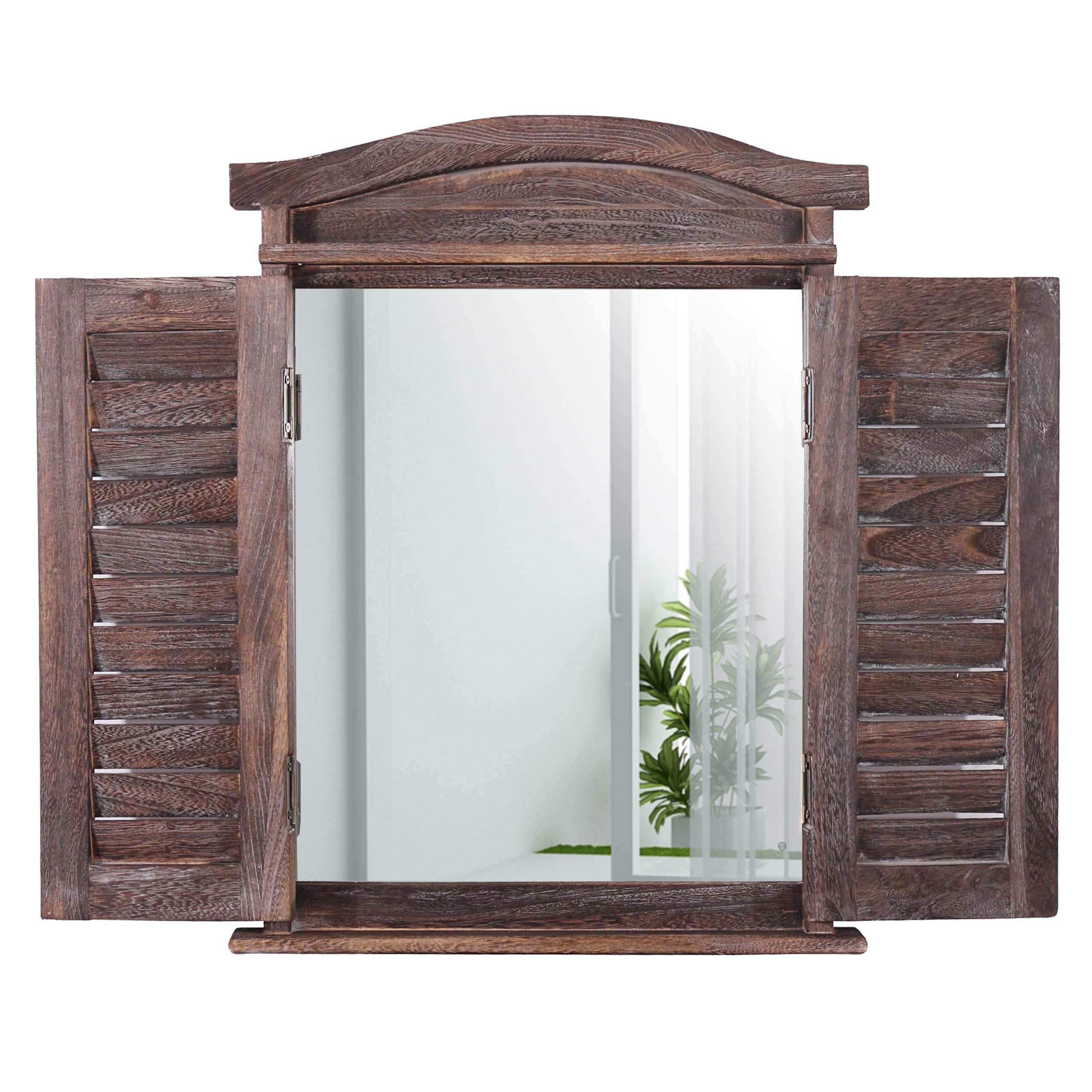 Mendler Wandspiegel mit Fensterläden 53x42x5cm - braun Shabby | Spiegelfenster