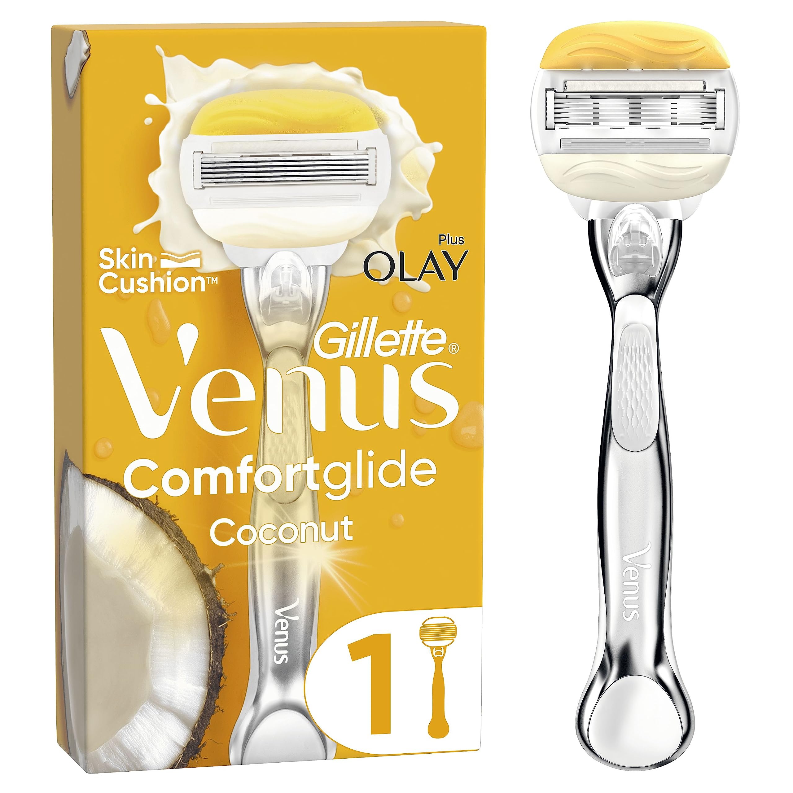 Gillette Venus Comfortglide Coconut Plus Olay Women's Razor- 1 Blade, 5 Blades for a Smooth, Close Shave That Lasts