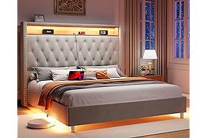 Jocisland Queen Bed Frame with LED Lights and Tall Headboard