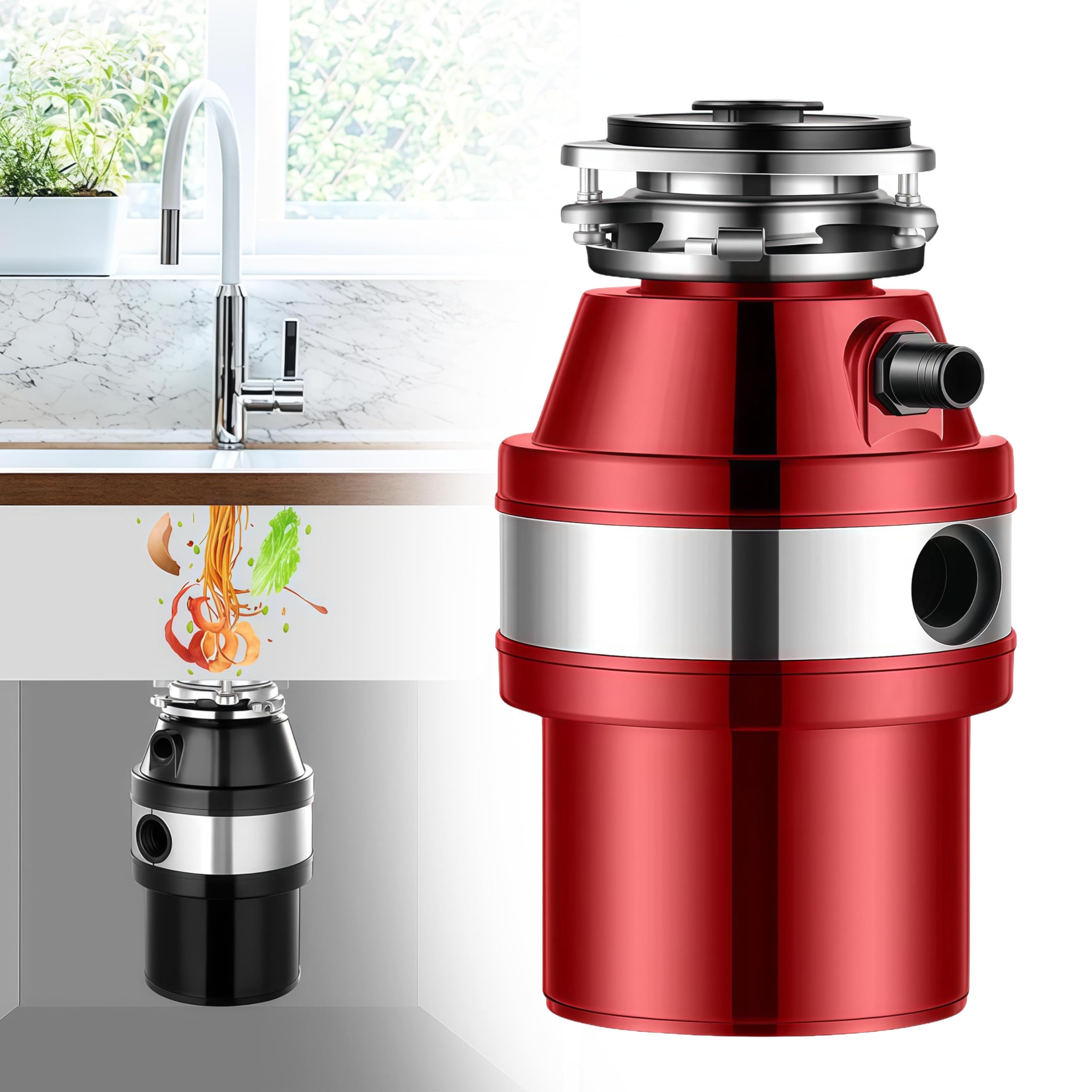 Triturador De Basura Bajo Fregadero De 3/4 HP, Triturador De Desperdicios De Comida para Cocina De 2800 RPM con Enchufe Y CaracteríSticas De Seguridad