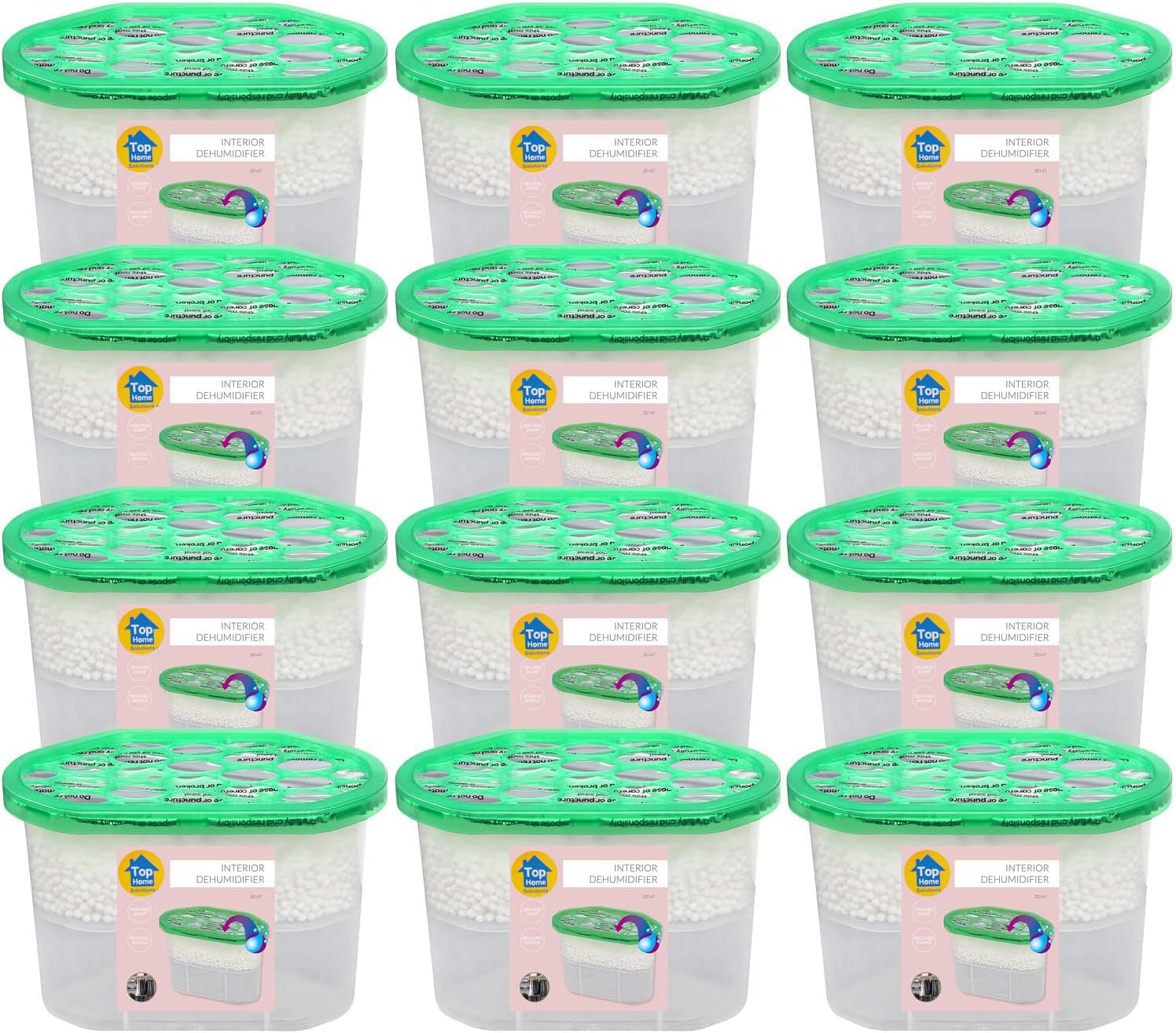 Top Home Solutions® Interior Dehumidifiers Disposable - Pack of 12 Damp Absorber 500 ml, Moisture Absorber For Bedroom, Bathroom, Wardrobe, Kitchen, Caravan, Office, Basement