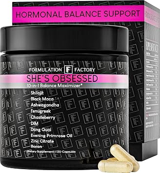 Formulation Factory Hormone Balance for Women - Shes Obsessed Vitality Complex with Maca Root & Ashwagandha - Libido & Mood Support - 120 Capsules, 2 Month Supply