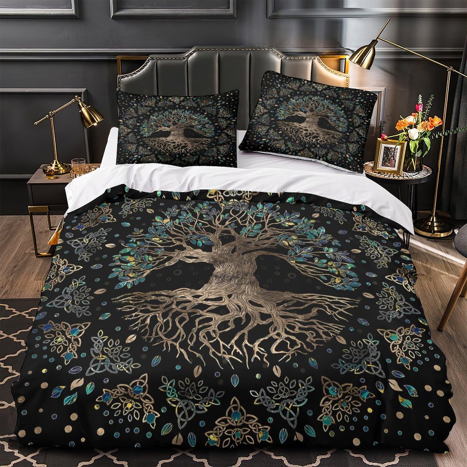Housse de couette 3 pièces 220x240cm microfibre ornementale lit king size