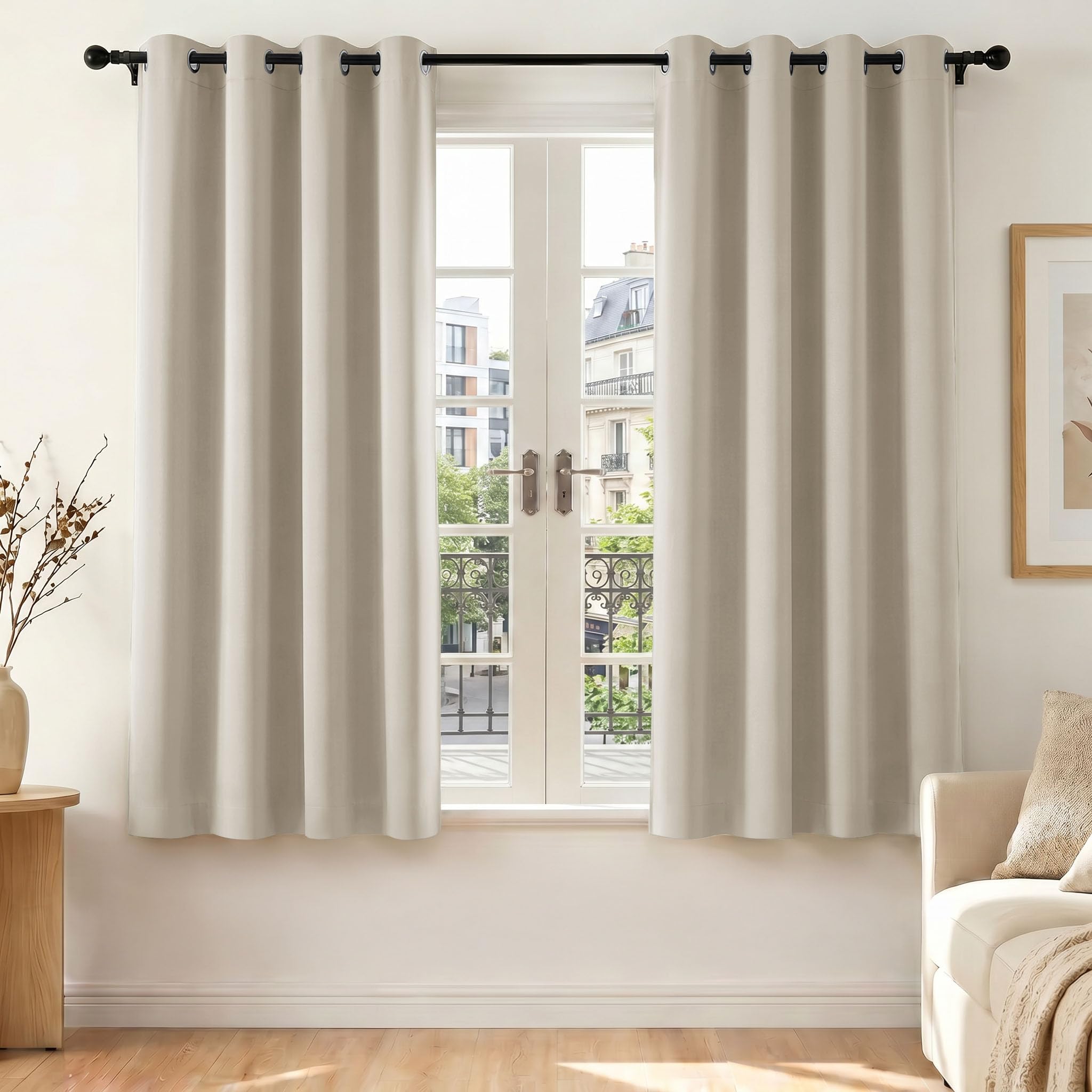 Deconovo Tende Oscuranti per Interni con Occhielli, 2 Pannelli 140x175 cm, Tende Termiche Isolanti per Camera da Letto e Soggiorno, Drappeggio Morbido ed Elegante, Avorio Sabbia