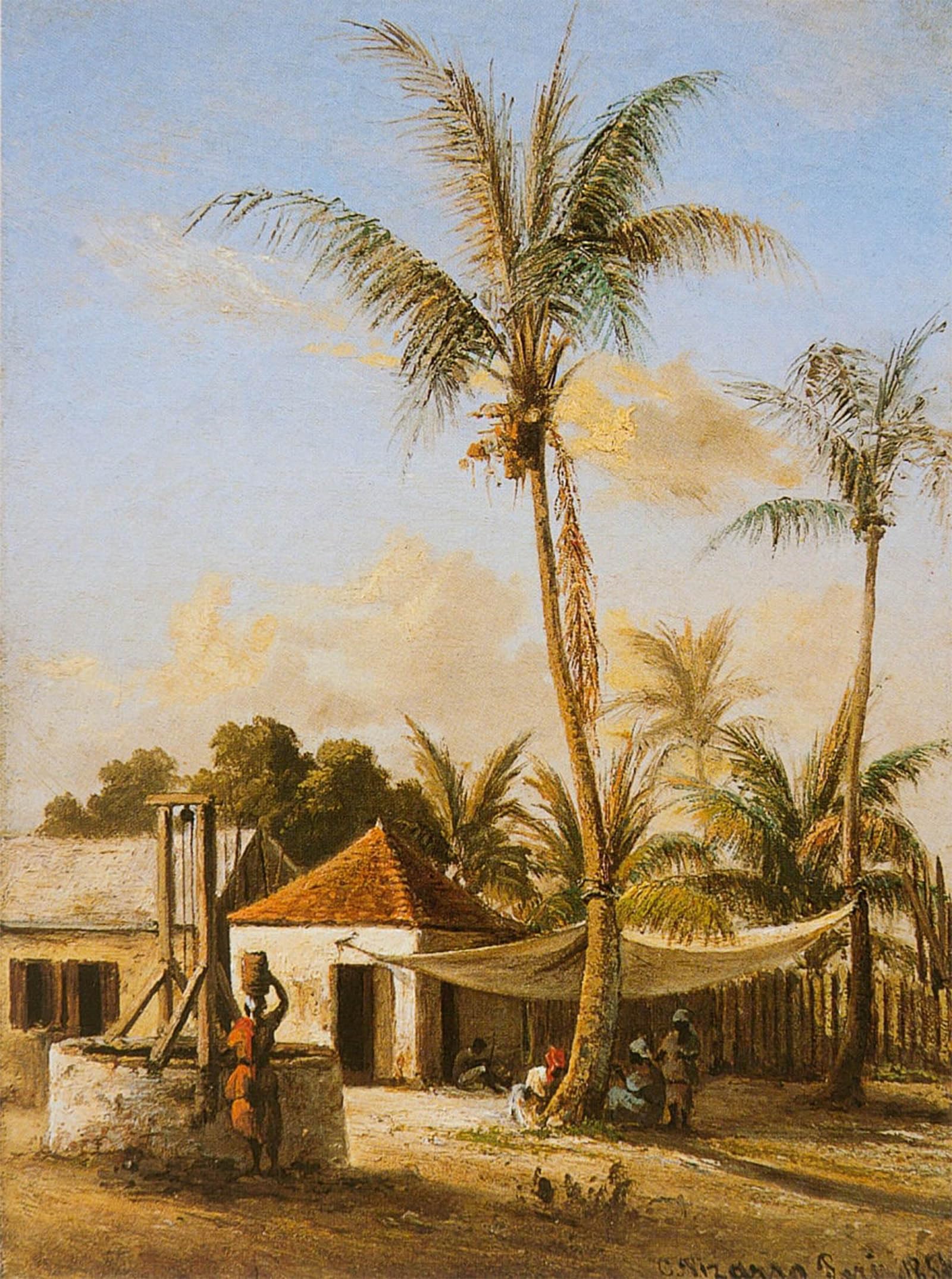 POSTERIIk Vintage Classic Picture Landscape Artwork Figures Resting by a Village Well by Camille Jacob Pissarro Portrait Canvas Painting for Office Home Decor 60x90cm