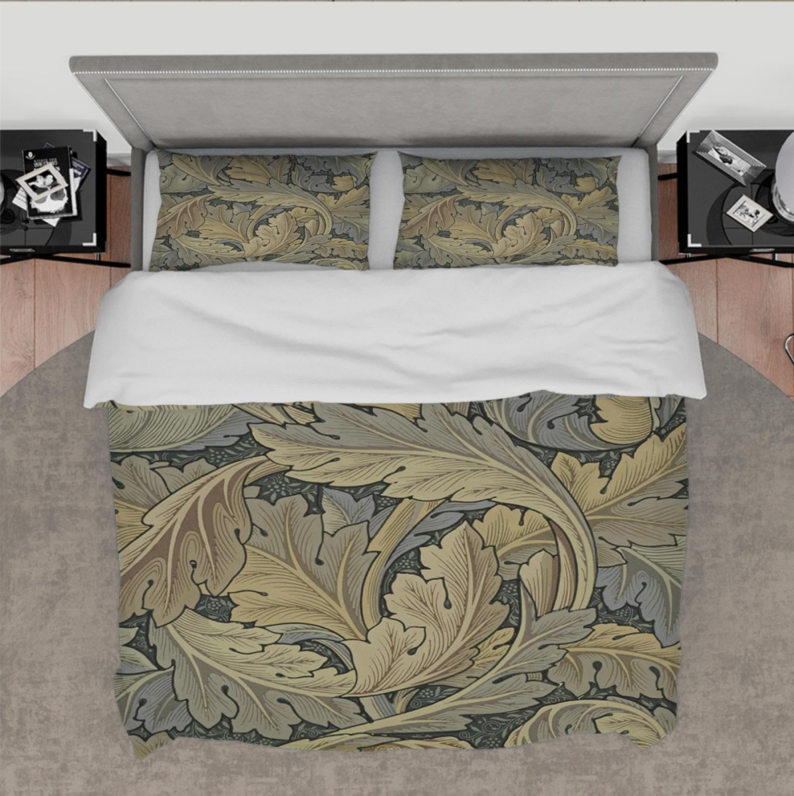 Willam Morris Style Duvet Cover Set 3 Pieces Acanthus Leaves Floral Art Nouveau Bedroom Bedding Set with 2 Pillow Shams Zipper 4 Ties Single XL