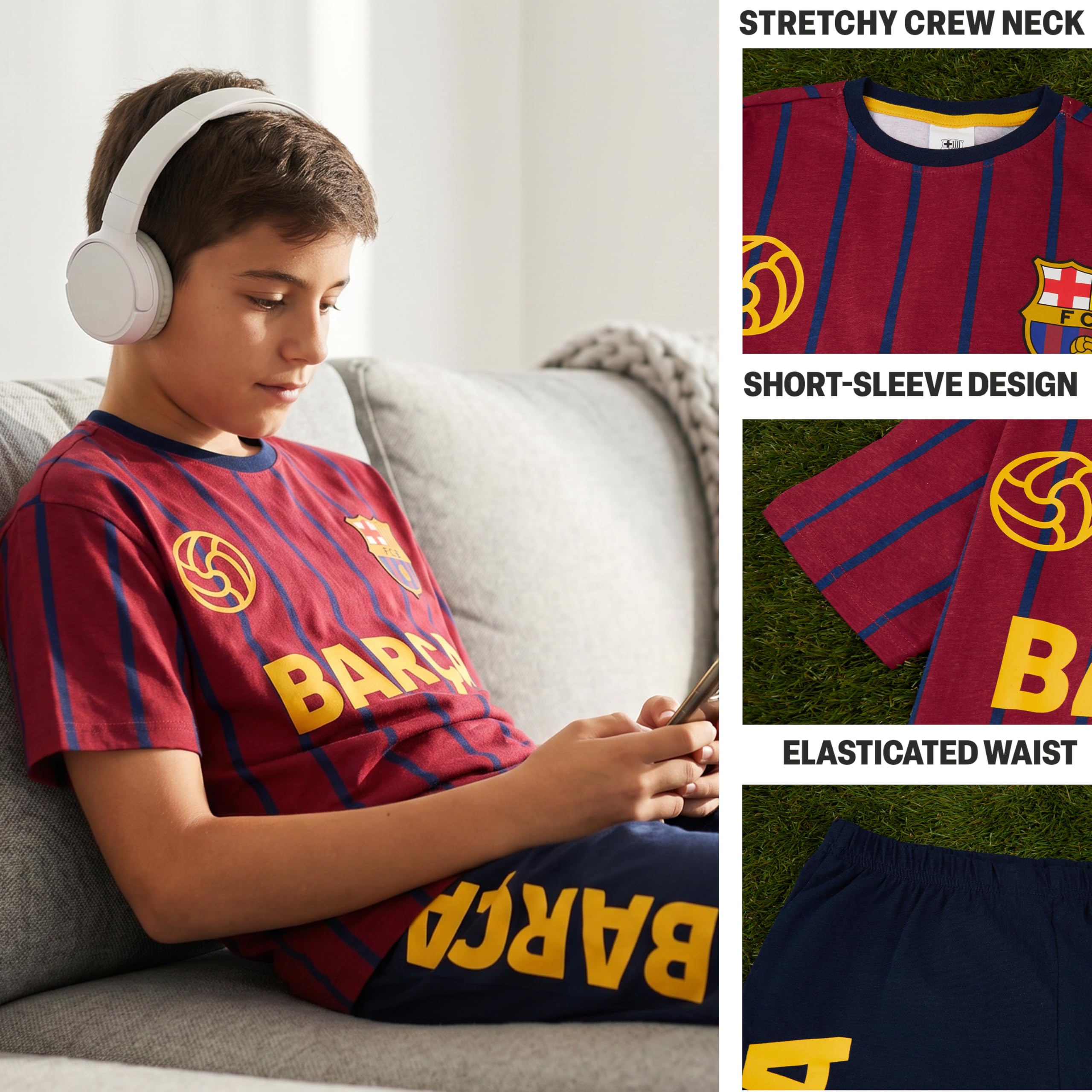 Get Trend Real Madrid | FC Barcelona Pijama Niño, Conjunto Verano Niño, Camiseta Manga Corta y Pantalón Corto 100% Algodón, Ropa Dormir, Regalo Futbol